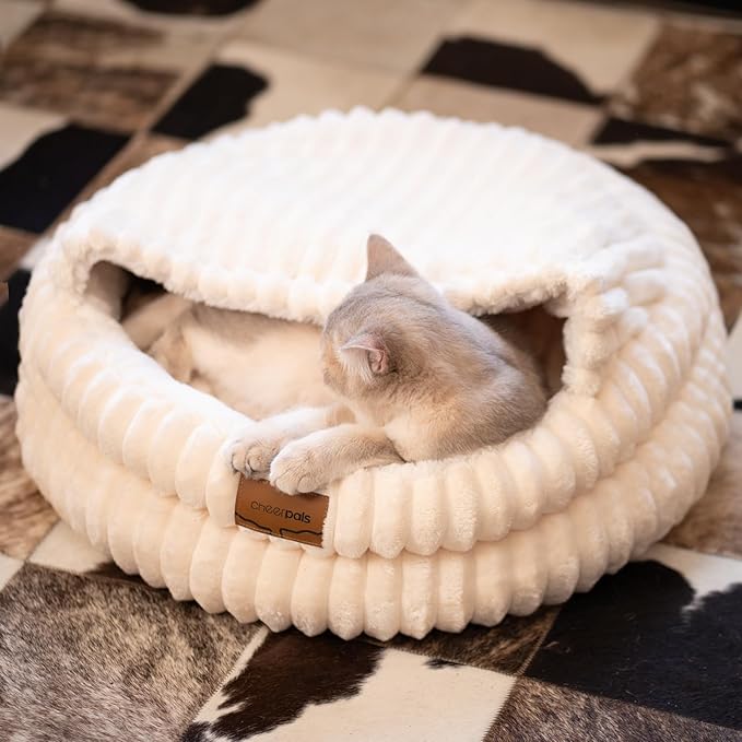 CHEERPALS Cat Bed for Indoor Cats, Washable Round Cat Bed Soft Fluffy Pet Bed for Kitty, Puppy and Small Dog(White)