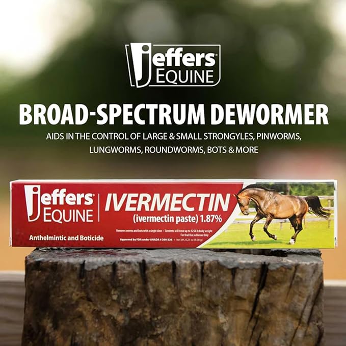 Jeffers Ivermectin Gel Dewormer for Horses - Apple Flavored, 1.87% Broad Spectrum Dewormer Paste with Syringe - Effective Parasite Control for Worms,Pinworms,Bots-Safe for Equine of All Ages-(3 Pack)