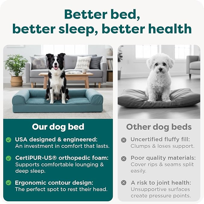 Furhaven Orthopedic Dog Bed for Large/Medium Dogs w/ Removable Bolsters & Washable Cover, For Dogs Up to 55 lbs - Plush & Suede Sofa - Deep Pool, Large