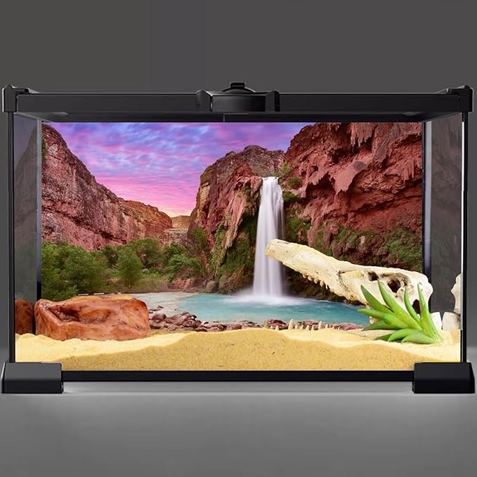 AWERT 36x24 inches Reptile Habitat Background Sunset Mountain Waterfall Terrarium Background
