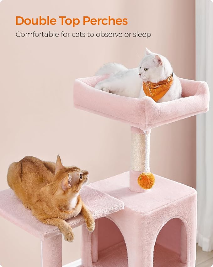 Feandrea Cat Tree, 56.3-Inch Cat Tower for Indoor Cats, Multi-Level Cat Condo with 4 Scratching Posts, 2 Perches, Hammock, Cave, Jelly Pink UPCT161P01
