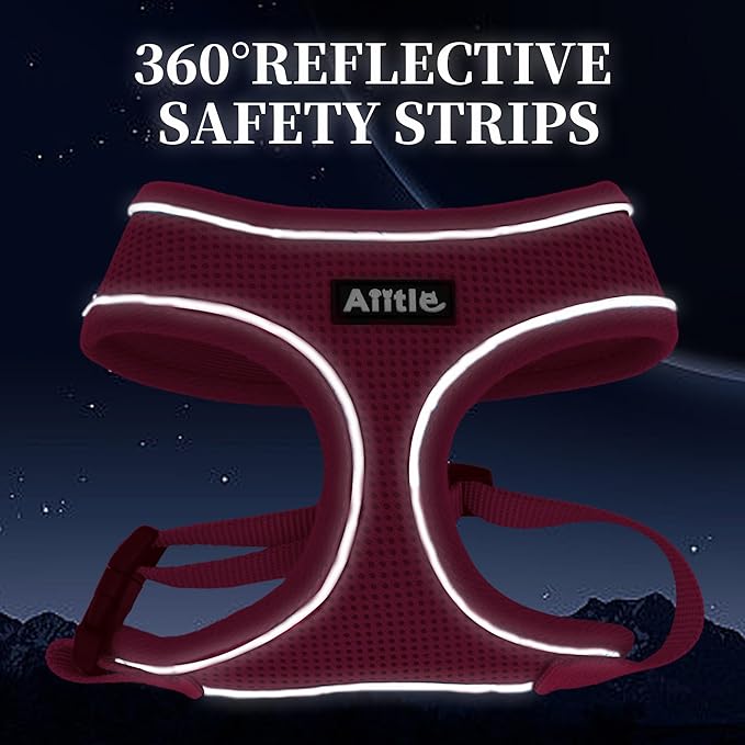 AIITLE Reflective Dog Harness, Soft No-Pull Design, Breathable 3-Layer Mesh for Medium Dogs, Adjustable Fit for Hiking, Training – Fits Pugs, Bichon Frise (XL, Hot Pink)