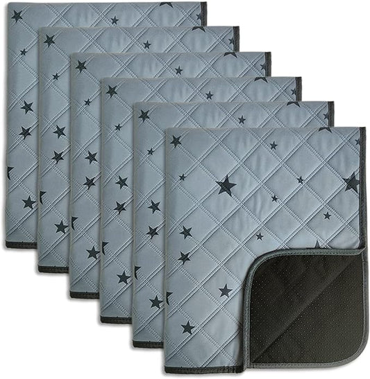 RIOUSSI Washable Pee Pads for Dogs, Reusable, Absorbent, Leakproof, Non Slip Pet Puppy Pads for Potty Training. Gray Stars, 18x24 Inch(6pack)