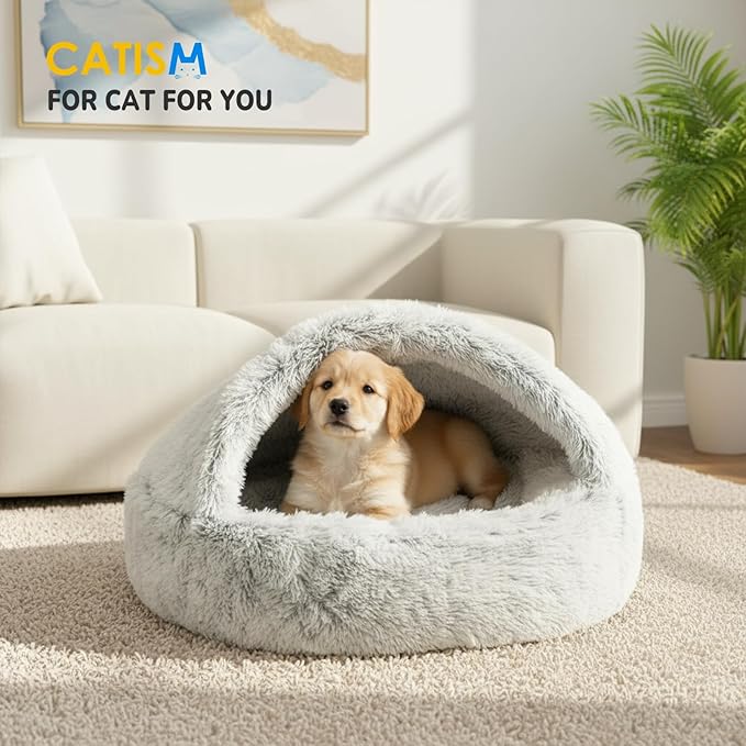 CATISM Large Cat Beds for Indoor Cats Dogs - Cat Bed Calming Nest, Self Warming Cave, Cozy Pod for Indoor Cats or Small Dogs, Removable Washable Cove with Non-Slip Bottom for Large Cats or Dogs