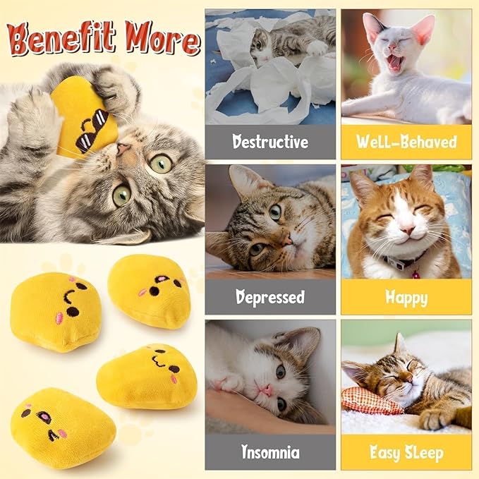 L1rabe Nuggets Catnip Stuffed Toys - Christmas Winter Gifts 5Pcs Funny Yellow Fried Chicken Nuggets Indoor Cat Toys, Kitten Chew Bite Kick Interactive Supplies for Pet Lovers Kitten Birthday Present