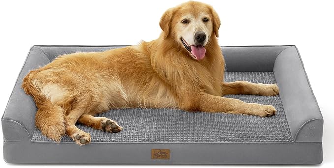 Dog Beds for Extra Large Dog, XXL Bolster Pet Couch with Waterproof Lining, Egg Crate Foam Sofa for Pets Up to 150 lbs, U-Shaped, 48x35x8 inch, Grey