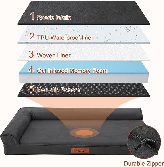 Orthopedic Dog Bed Medium Size Dog, Memory Foam Pet Bed for Small and Medium Dogs, Removable and Washable Microsuede Cover, TPU Waterproof Liner, Nonskid Bottom, 35x23x6 Inches, Dark Grey
