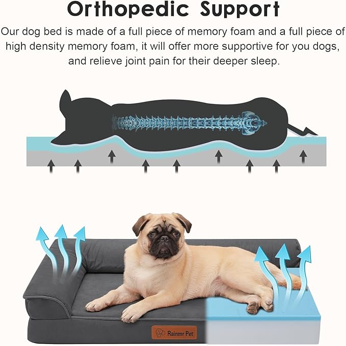 Orthopedic Dog Bed Medium Size Dog, Memory Foam Pet Bed for Small and Medium Dogs, Removable and Washable Microsuede Cover, TPU Waterproof Liner, Nonskid Bottom, 35x23x6 Inches, Dark Grey