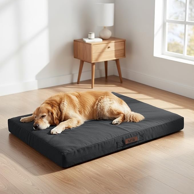 Sytopia 42 Inch Chew Proof Dog Crate Bed, Orthopedic Waterproof Dog Bed for Extra Large Dogs, Removable Washable Cover, Egg Crate Foam Mat, Suitable for Dogs Up to 100 Lbs, Dark Gray