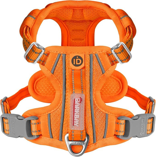 BARKBAY Dog Harness No Pull with ID Tag Pocket - Heavy Duty, Reflective, Easy Control for Large Dogs(Orange,S)