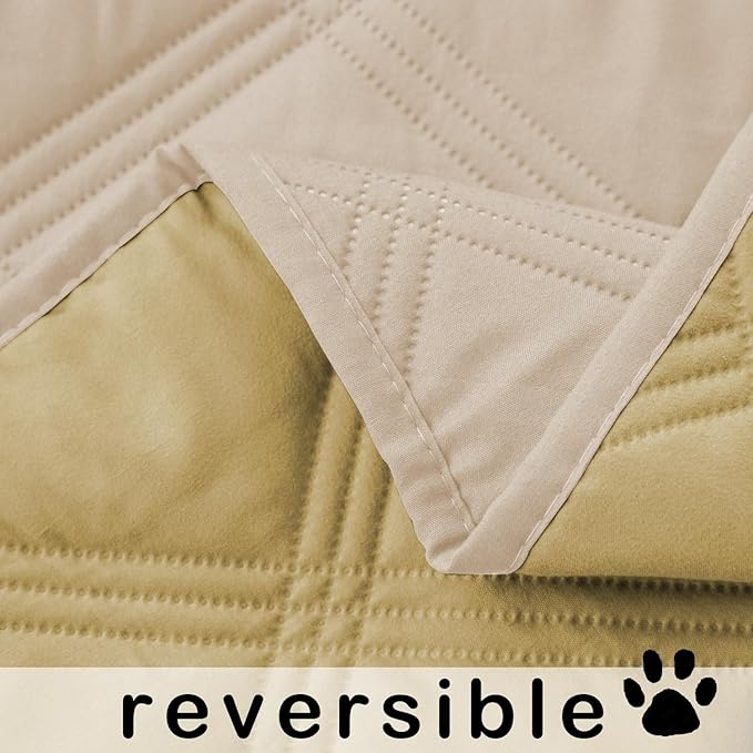 fuguitex Waterproof Dog Blanket Reversible for Small Dogs Resistant Leakproof Washable Couch Cushion Bed Protector Cover for Indoor Furniture Pet Friendly（82"*102",Beige+Taupe