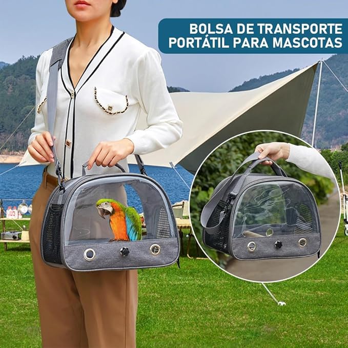 Bird Travel Carrier Portable Parrot Carry Transport Bag with Stand Perch and Tray Breathable Travel Cage for Cockatiel Parakeet Small Bird