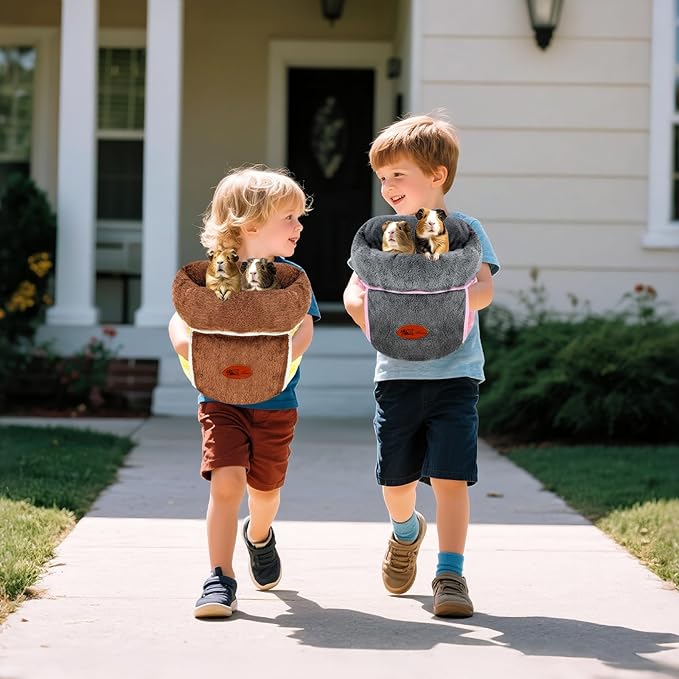 YUEPET 2 Pack Guinea Pig Hideout Portable Guinea Pig Pocket Bedding Cozy Cuddle Sack Snuggle Bag Bunny Bed for Small Animals Hamster Ferret Hedgehog Chinchilla Rabbit Cage Accessories (Grey+Brown)