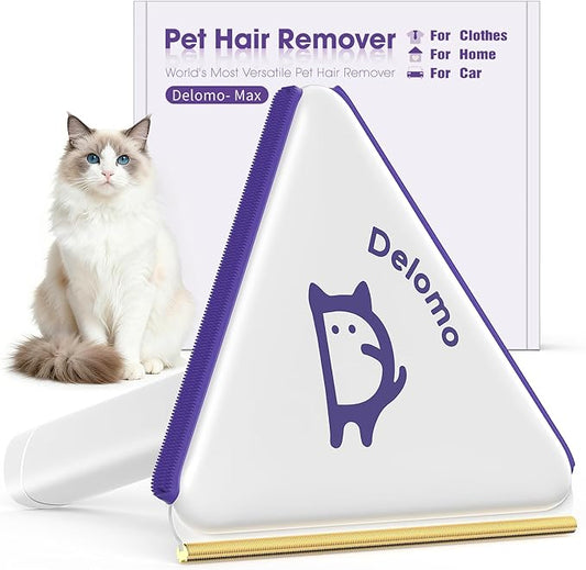 DELOMO Upgraded 3-in-1 Pet Hair Removal Tool: Versatile Dog & Cat Hair Remover – Carpet Rake for Multi-Surface – Reusable Pet Hair Remover for Carpet, Couch, Furniture, Clothes, Car Mats, Pet Bed