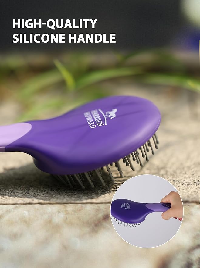 Harrison Howard 7 Pieces Horse Grooming Kit Horse Bathing Supplies Brushes for Grooming with Convenient Organizer Tote Purple