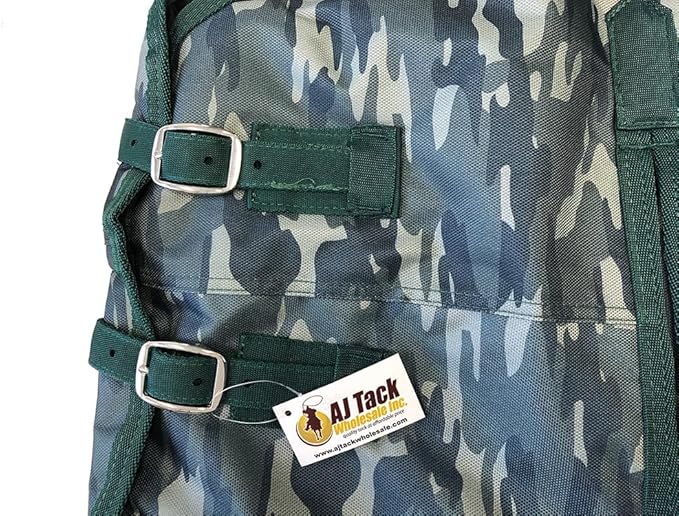 AJ Tack 1200D Waterproof Winter Horse Blanket with Hood - 400g Heavyweight Turnout with Fleece Collar, Shoulder Gussets & Tail Flap - Camouflage 78"