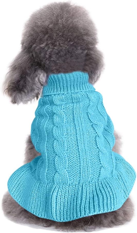 CHBORCHICEN Small Dog Sweaters Knitted Pet Cat Warm Dog Sweatshirt Winter Clothes Kitten Puppy Sweater (S, Dress-Sky Blue)