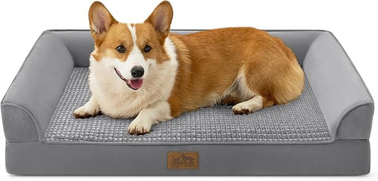 Orthopedic Large Dog Beds, Bolster Pet Couch with Waterproof Lining, Egg Crate Foam Sofa for Pets Up to 65 lbs, U-Shaped, 36x27x6.5 inch, Grey