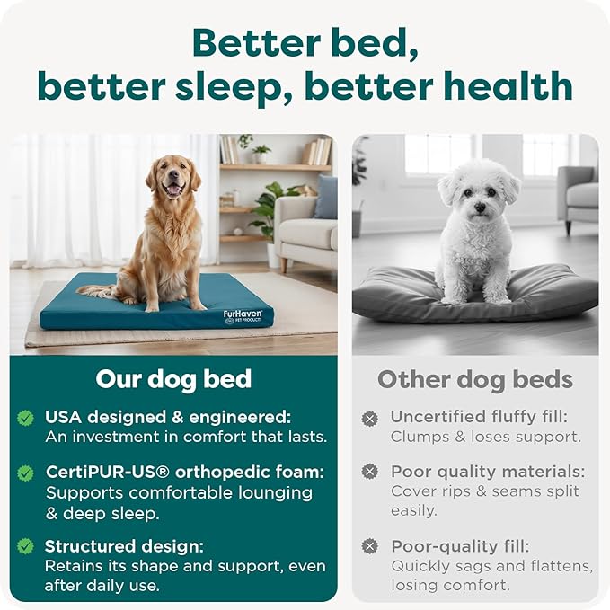Furhaven Water-Resistant Orthopedic Dog Bed for Large Dogs w/ Removable Washable Cover, For Dogs Up to 95 lbs - Indoor/Outdoor Logo Print Oxford Polycanvas Mattress - Deep Lagoon, Jumbo/XL