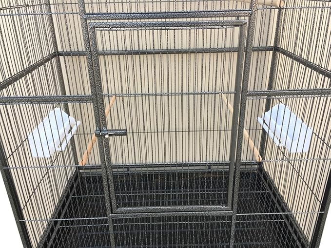 Large Double Durable Stacker Breeding Bird Flight Parrrot Separate Cages Side Nesting Box Doors Double Feeder Cup Easy Clean Pull Out Grate & Tray with Detachable Rolling Stand