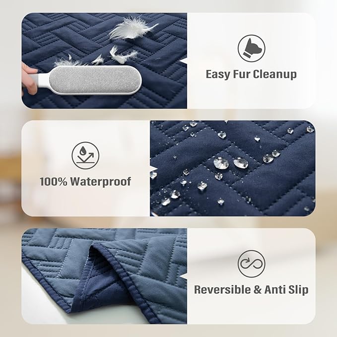 BOCTOPUG Dog Bed Cover for Pets - Blankets Rug Pads for Couch Protection Waterproof Bed Covers Dog Blanket Furniture Protector Reusable Changing Pad (Navy Blue+Stone Blue, 82"x102")