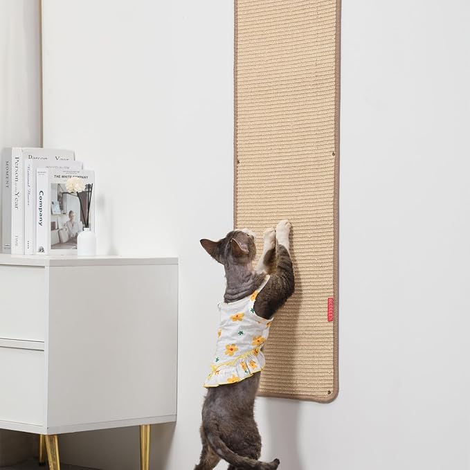 66.93x13.38x0.32 inch Thickened Cat Wall Scratcher Carpet, Cat Climbing Wall, Durable Cat Wall Furniture, Tall Cat Scratching Post, Wall Scratchers for Indoor Cats, Couch Sofa Protector (Brown)