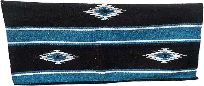 Majestic Ally 36"x 34" Navajo Design Acrylic Saddle Blanket -2.4 lbs (Hurricane Blue and Black)