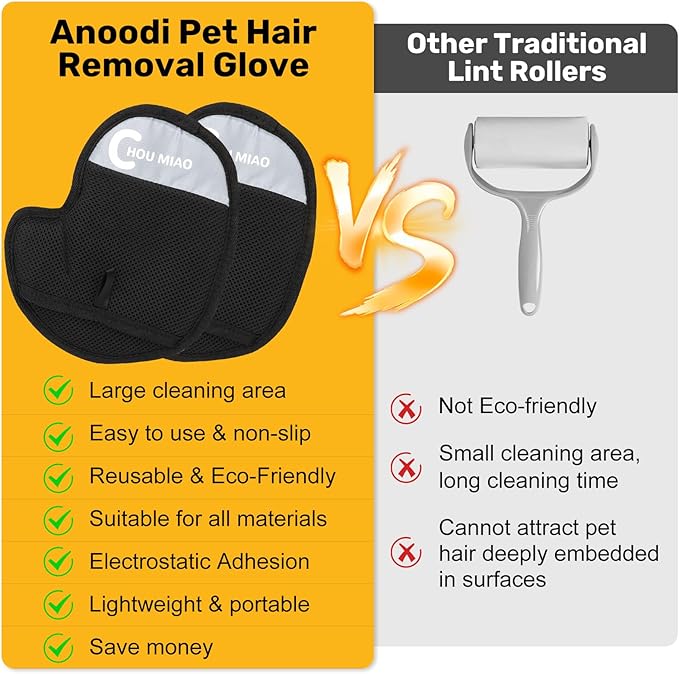 2Pcs Pet Hair Removal Glove for Dogs and Cats Hair Romover
