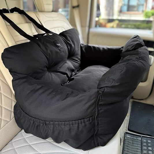 JACKO & CO Premium Medium Dog Car Seat – Safe & Cozy Travel Bed for Small & Med Dogs, Puppies & Pets 25–40 lbs, Clip-On Leash, Storage Pockets, Water-Resistant, Machine Washable (Black, Medium)