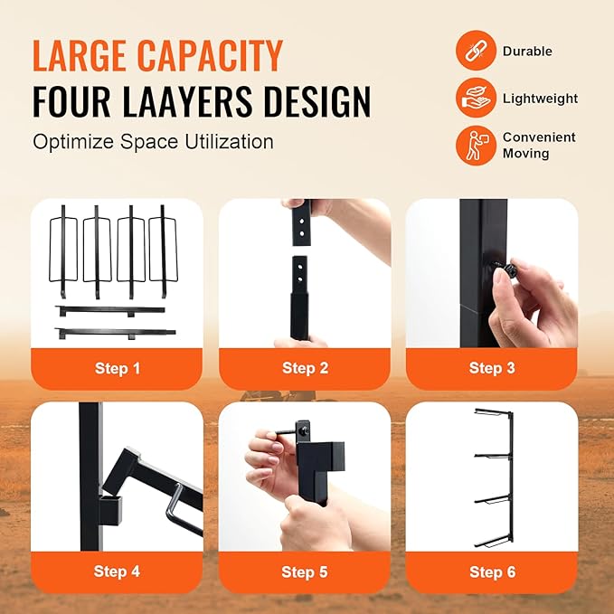 VEVOR Wall Mount Saddle Rack, 24 x 7 x 52 in, Four Tiers Horse Saddle Storage Rack, Heavy Duty Equestrian Western and English Saddle Stand, Horse Blanket Holder for Tack Room Organization