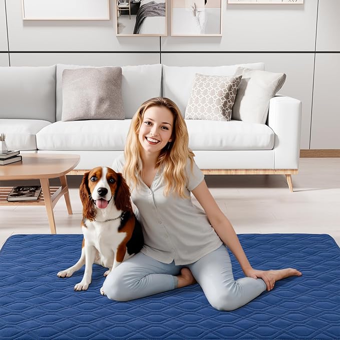 Smiry Waterproof Dog Blanket, 82x102 Inch Soft Pet Bed Cover Reversible, Washable Sofa Couch Furniture Protector for Small Medium Large Dog Puppy Cat, Geometric, Navy/Blue