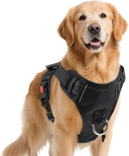 No Pull Dog Harness with 2 Leash Clips, Reflective Adjustable Soft Padded Vest with Handle, Breathable Oxford No Choke Pet Vest for Puppy, Black,XS