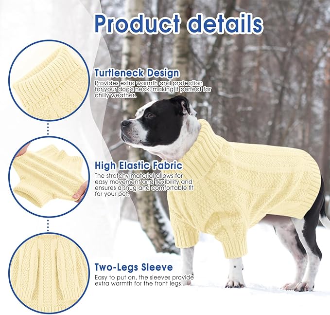 Queenmore Dog Sweaters for Medium Dogs Girls Boys,Soft Dog Sweater Xmas,Turtleneck Pullover Pet Sweaters Knitwear Outfit for Holiday,Knit Soft Thick Warm Sweater for Bulldog,Dachshund(Light Apricot,M)