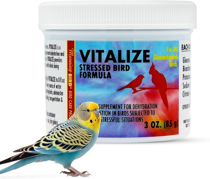 Morning Bird Vitalize for Birds 3 Oz – Stress Relief & Dehydration Supplement – Supports Hydration, Energy, Balance & Muscle Recovery – Easy Water-Soluble Supplement for All Bird Species.