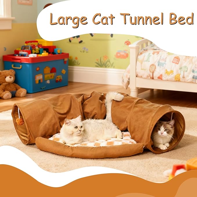 Large Cat Tunnel Bed for Indoor Cats, Peekaboo Cat Cave with Detachable & Washable Design, Scratch-Resistant Donut Bed for Multiple & Large Cats (Rainbow Colors)