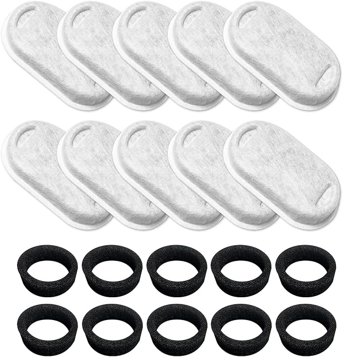 Kactoily 10 Pack Cat Water Fountain Filters for 108oz/3.2L & 67oz/2L Stainless Steel, Cat Fountain Filter Replacement(10 Filters & 10Sponges)