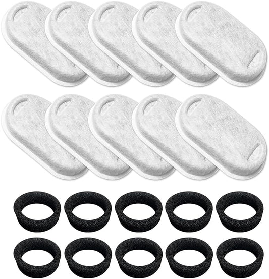 Kactoily 10 Pack Cat Water Fountain Filters for 108oz/3.2L & 67oz/2L Stainless Steel, Cat Fountain Filter Replacement(10 Filters & 10Sponges)