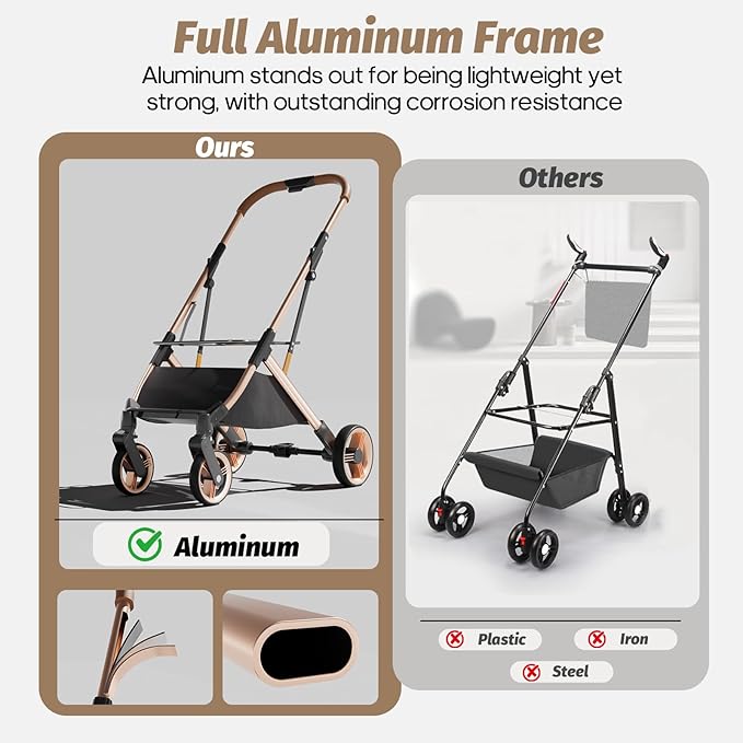 Pet Stroller with 4 Wheels, Dog Stroller with Detachable Carrier, One-Click Folding Pet Travel Carrier for Small, Medium Dogs Cats up to 50lbs, 3 in 1 Multifunctional (Khaki)