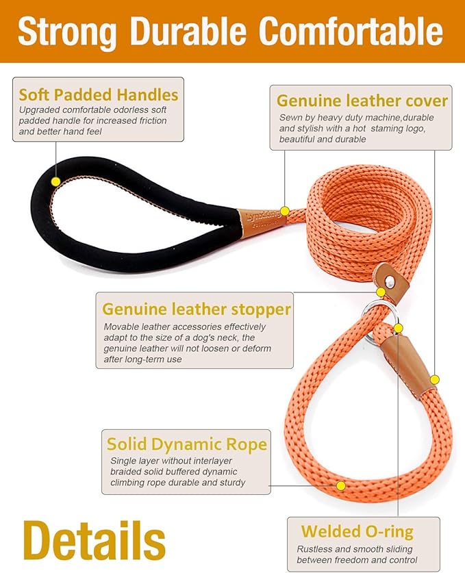 lynxking Dog Leash Slip Lead 5 6 8 FT Dog Training Leash Strong Heavy Duty Braided No Pull Training Lead Leashes for Small Medium Large Dogs