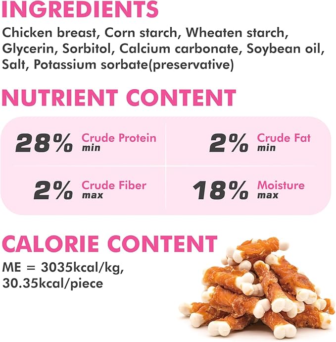 Dog Treats, 2.3 Inch Chicken Wrapped Calcium Bones, Rawhide Free Soft Dog Snacks for Puppy and Small Dogs, 20 oz