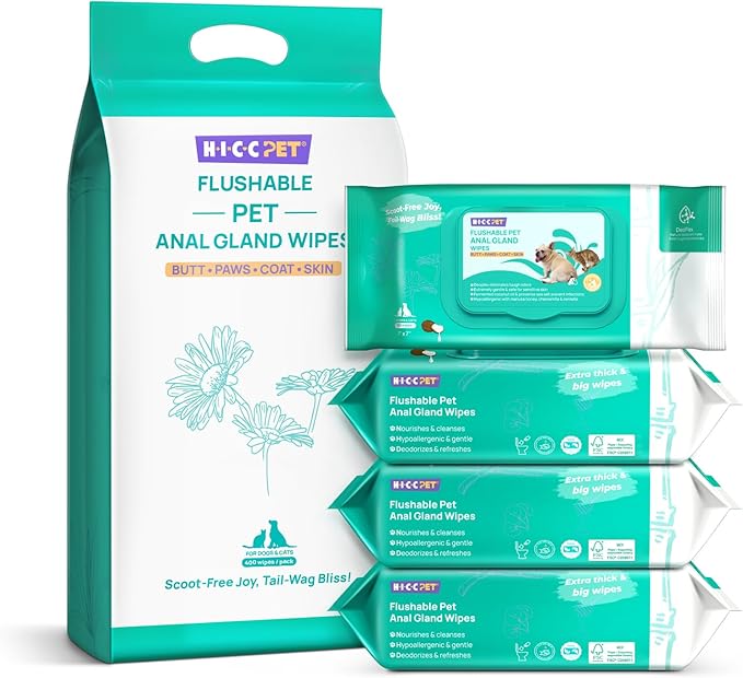 HICC PET Wipes for Dogs & Cats, Vet Recommended Cleaning Deodorizing & Soothing Allergy Infections Anal Gland Wipes, Hypoallergenic Hydrating & Nourish Fur Dog Grooming Wipes for Paw, Butt, Body