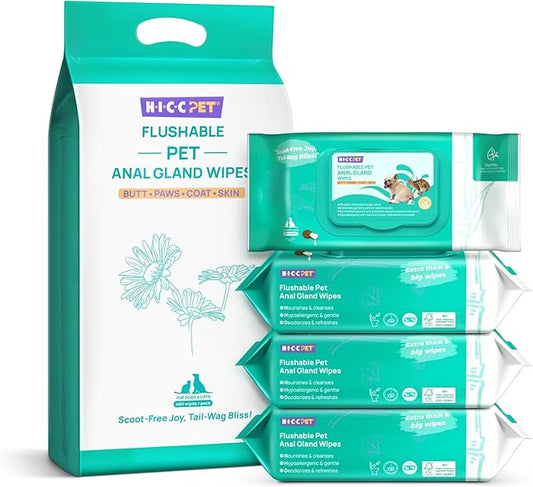 HICC PET Wipes for Dogs & Cats, Vet Recommended Cleaning Deodorizing & Soothing Allergy Infections Anal Gland Wipes, Hypoallergenic Hydrating & Nourish Fur Dog Grooming Wipes for Paw, Butt, Body