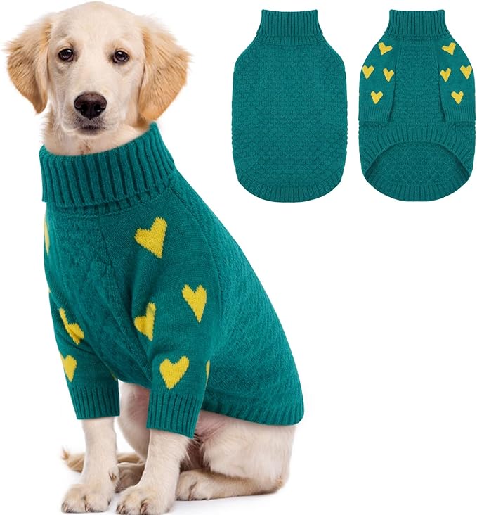Kuoser Dog Sweater,Warm Dog Sweaters for Extra Large Dogs,Turtleneck Thick XXL Dogs Sweater Christmas Outfit,Cold Weather Pet Winter Clothes Doggie Pullover Girl Boy for Fall Xmas,Green 2XL