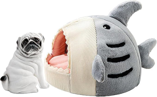 Shark Cat House, Shark Shaped Kennel, Kitten Bed Hideout House, Covered Shark Head Shaped Indoor Pet Nest for Cat, Small Dogs (Grey, S(15 * 13.8 * 12.6 in))