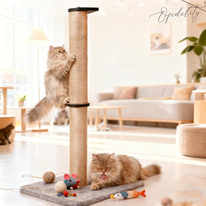 33" Tall Cat Scratching Posts for Indoor Cats, Cat Scratch Post with Nature Sisal, Large Cat Scratcher with Plush Pad, Cute Vertical Cat Post Claw Scratcher Post Tree Covered for Cats at All Ages