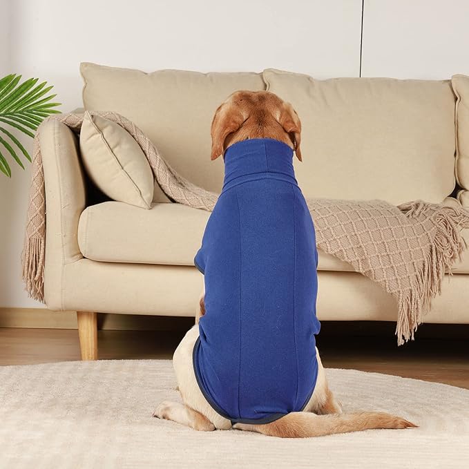 ROZKITCH Dog Sweater with Leash Hole, Warm Winter Coat Soft Pullover Pajamas Windproof Cold Weather Jacket Vest Cozy Jumpsuit Apparel Outfit Clothes for Walking Hiking Travel Sleep Blue 3XL