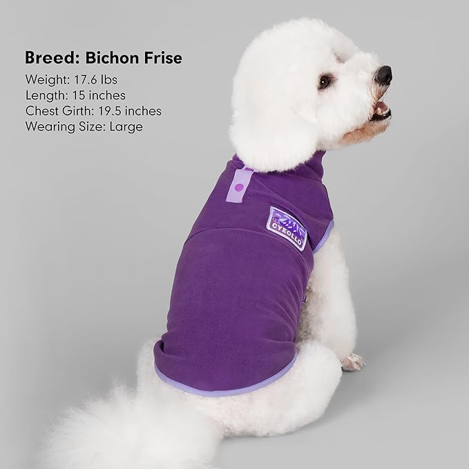 cyeollo 2XL Fleece Dog Sweater, Stretchy Pullover Fleece Vest with Turtleneck Dog Sweatshirt Warm Winter Clothes for Medium to Large Dogs Boy Girl Pet Apparel, Purple XXL