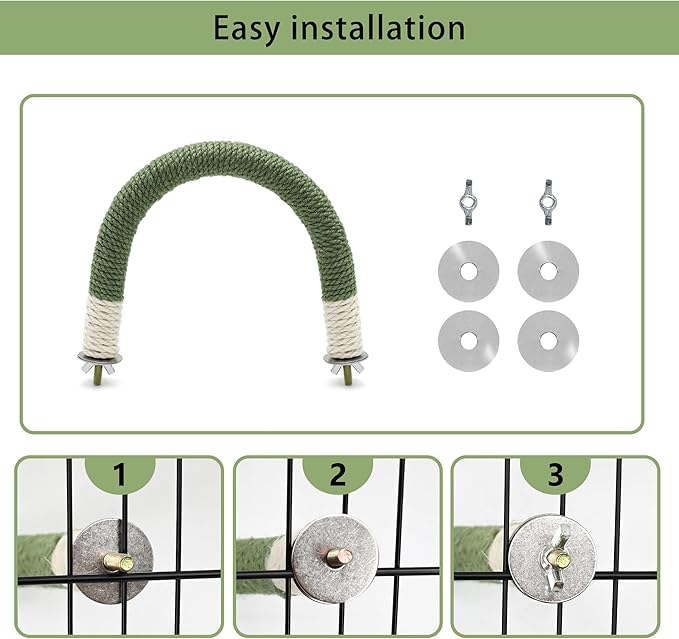 U Shape Hemp Rope Green Wood Parrot Perches for Macaws, Cockatiels, Conures, Finches - Bird Training Educational Stand Toys (Medium-1 Pack)