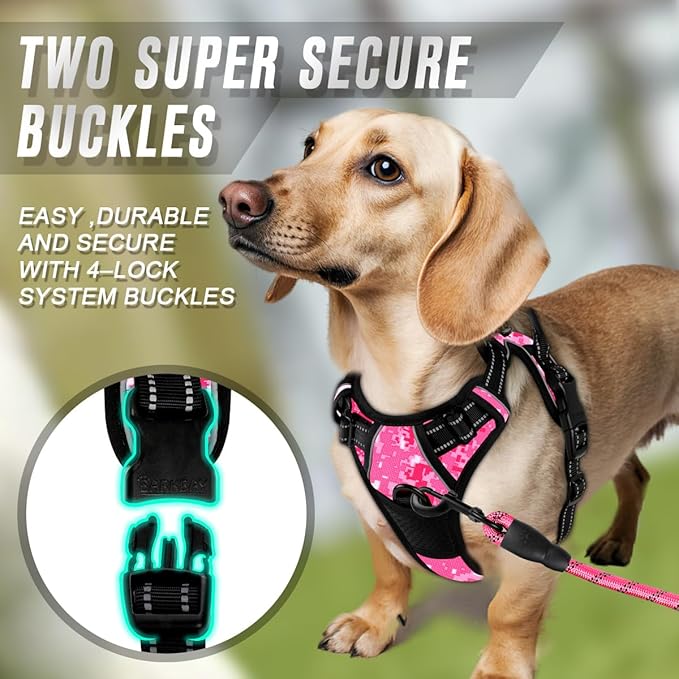 BARKBAY No Pull Dog Harness Front Clip Heavy Duty Reflective Easy Control Handle for Large Dog Walking(Pink camo,XS)