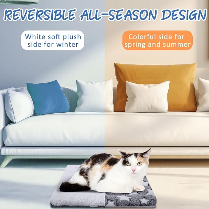 VitalCozy 2 Pack Self Warming Cat Mat Self Heating Pad Bed Reversible Machine Washable Reflects Body Heat Warm Thermal Pet Pad Crate Blanket for Feral and Indoor Cat (Star,17'' X 17'')
